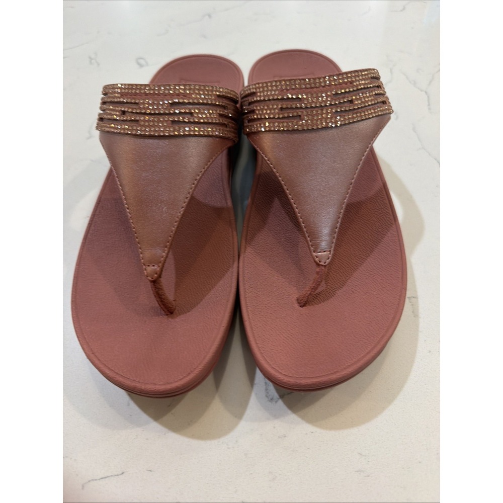 FitFlop Lulu Lasercrystal Leather Toe-Post Sandals Warm Rose Pink US 9 EU41